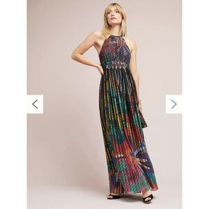 Geisha Designs Anthropologie Size 2 "Kalinka" Women's Black Motif Maxi Dress NWT